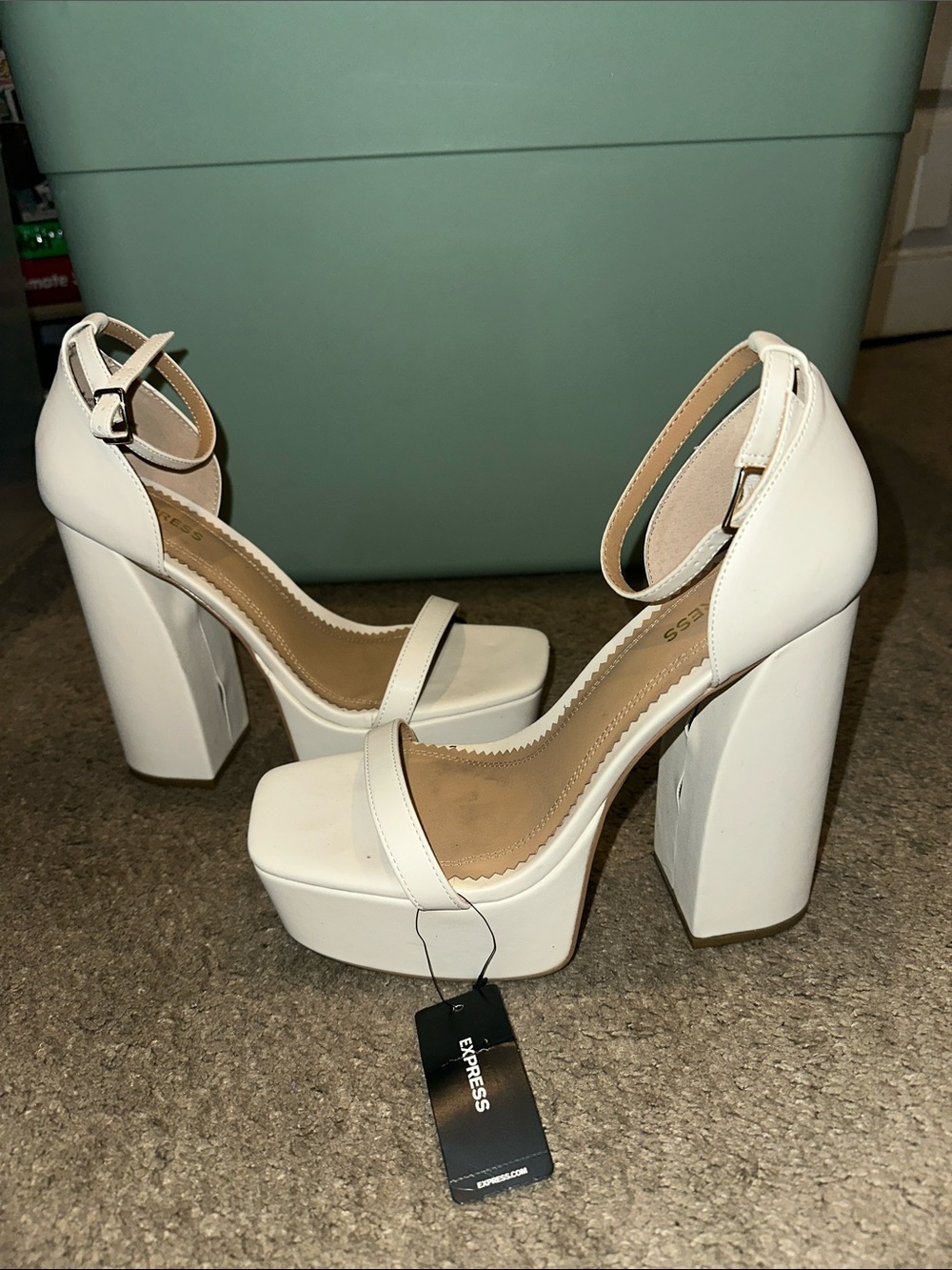 Express Ivory Platform Block Heel Sandals with Ankle Strap